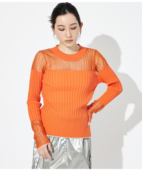 Settimissimo（セッティミッシモ）の「シアー切替 ドッキング リブニット 長袖（ニット/セーター・レディース・オレンジ/ブラック/オフホワイト・38）」の13枚目の写真