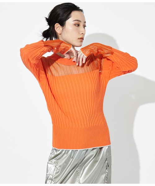 Settimissimo（セッティミッシモ）の「シアー切替 ドッキング リブニット 長袖（ニット/セーター・レディース・オレンジ/ブラック/オフホワイト・38）」の14枚目の写真