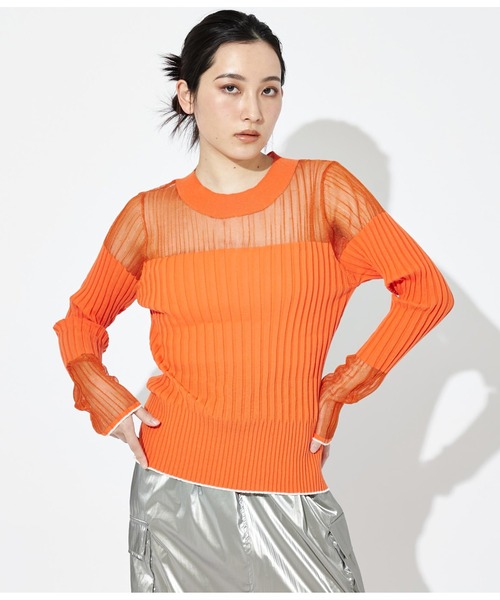 Settimissimo（セッティミッシモ）の「シアー切替 ドッキング リブニット 長袖（ニット/セーター・レディース・オレンジ/ブラック/オフホワイト・38）」の15枚目の写真
