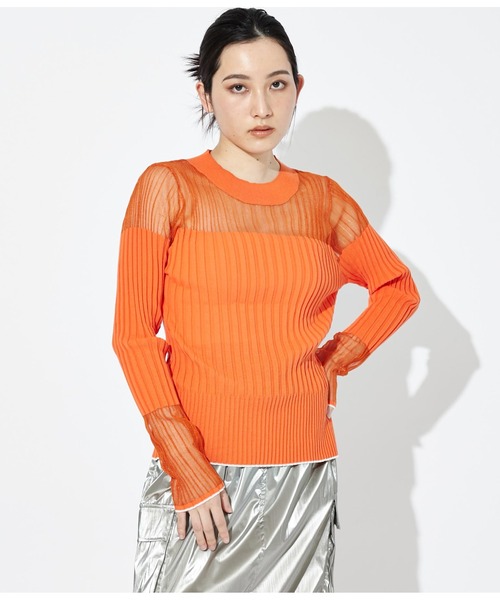 Settimissimo（セッティミッシモ）の「シアー切替 ドッキング リブニット 長袖（ニット/セーター・レディース・オレンジ/ブラック/オフホワイト・38）」の16枚目の写真