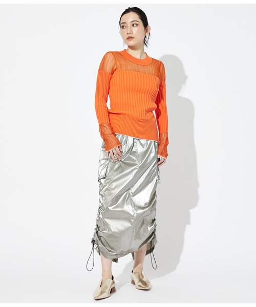 Settimissimo（セッティミッシモ）の「シアー切替 ドッキング リブニット 長袖（ニット/セーター・レディース・オレンジ/ブラック/オフホワイト・38）」の19枚目の写真