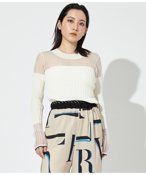 【セール】シアー切替 ドッキング リブニット 長袖（ニット/セーター）｜Settimissimo（セッティミッシモ）