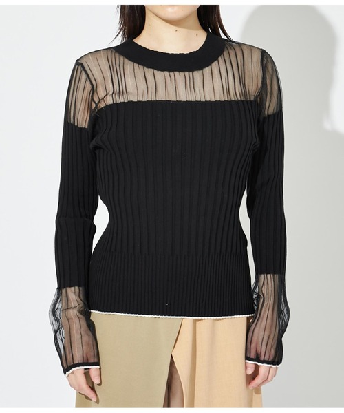 Settimissimo（セッティミッシモ）の「シアー切替 ドッキング リブニット 長袖（ニット/セーター・レディース・オレンジ/ブラック/オフホワイト・38）」の21枚目の写真