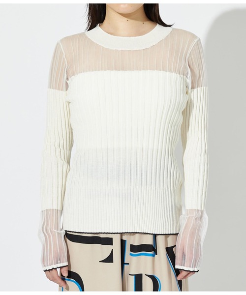 Settimissimo（セッティミッシモ）の「シアー切替 ドッキング リブニット 長袖（ニット/セーター・レディース・オレンジ/ブラック/オフホワイト・38）」の20枚目の写真