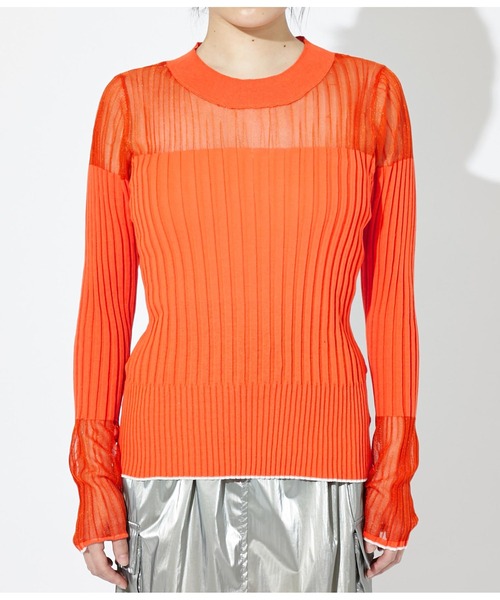 Settimissimo（セッティミッシモ）の「シアー切替 ドッキング リブニット 長袖（ニット/セーター・レディース・オレンジ/ブラック/オフホワイト・38）」の22枚目の写真