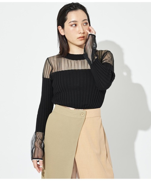 Settimissimo（セッティミッシモ）の「シアー切替 ドッキング リブニット 長袖（ニット/セーター・レディース・オレンジ/ブラック/オフホワイト・38）」の6枚目の写真