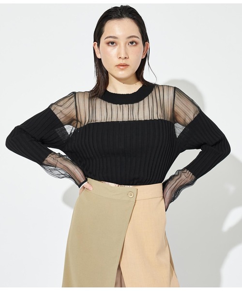 Settimissimo（セッティミッシモ）の「シアー切替 ドッキング リブニット 長袖（ニット/セーター・レディース・オレンジ/ブラック/オフホワイト・38）」の9枚目の写真