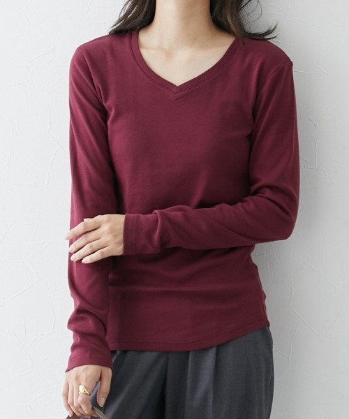 slattgir（スラットジール）の「高身長　綿１００％VネックTシャツ　（トールサイズ）（Tシャツ/カットソー・レディース・オフホワイト/ブラック/グリーン/ワイン/チャコール/杢グレー/ブルー・M/L/LL/3L/4L/5L）」の7枚目の写真