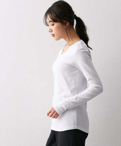 slattgir（スラットジール）の「高身長　綿１００％VネックTシャツ　（トールサイズ）（Tシャツ/カットソー・レディース・オフホワイト/ブラック/グリーン/ワイン/チャコール/杢グレー/ブルー・M/L/LL/3L/4L/5L）」の11枚目の写真