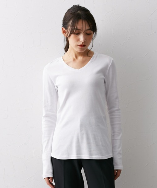 slattgir（スラットジール）の「高身長　綿１００％VネックTシャツ　（トールサイズ）（Tシャツ/カットソー・レディース・オフホワイト/ブラック/グリーン/ワイン/チャコール/杢グレー/ブルー・M/L/LL/3L/4L/5L）」の13枚目の写真