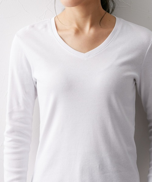 slattgir（スラットジール）の「高身長　綿１００％VネックTシャツ　（トールサイズ）（Tシャツ/カットソー・レディース・オフホワイト/ブラック/グリーン/ワイン/チャコール/杢グレー/ブルー・M/L/LL/3L/4L/5L）」の10枚目の写真