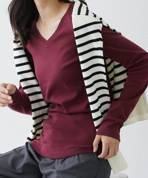 slattgir（スラットジール）の「高身長　綿１００％VネックTシャツ　（トールサイズ）（Tシャツ/カットソー・レディース・オフホワイト/ブラック/グリーン/ワイン/チャコール/杢グレー/ブルー・M/L/LL/3L/4L/5L）」の22枚目の写真