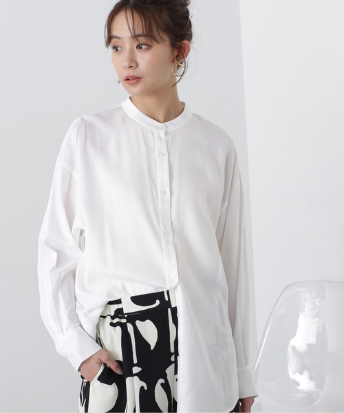 N.（N. Natural Beauty Basic）（エヌエヌナチュラルビューティーベーシック）の「◆バンドカラー麻混ルーズシャツ（シャツ/ブラウス・レディース・オフホワイト/ピンク/ミント・MEDIUM）」の2枚目の写真