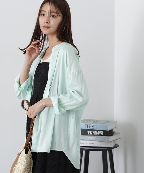 N.（N. Natural Beauty Basic）（エヌエヌナチュラルビューティーベーシック）の「◆バンドカラー麻混ルーズシャツ（シャツ/ブラウス・レディース・オフホワイト/ピンク/ミント・MEDIUM）」の3枚目の写真