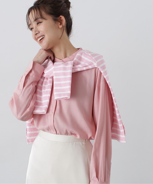 N.（N. Natural Beauty Basic）（エヌエヌナチュラルビューティーベーシック）の「◆バンドカラー麻混ルーズシャツ（シャツ/ブラウス・レディース・オフホワイト/ピンク/ミント・MEDIUM）」の18枚目の写真