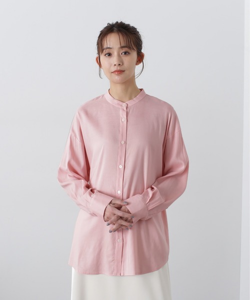 N.（N. Natural Beauty Basic）（エヌエヌナチュラルビューティーベーシック）の「◆バンドカラー麻混ルーズシャツ（シャツ/ブラウス・レディース・オフホワイト/ピンク/ミント・MEDIUM）」の9枚目の写真