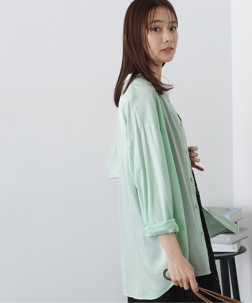 N.（N. Natural Beauty Basic）（エヌエヌナチュラルビューティーベーシック）の「◆バンドカラー麻混ルーズシャツ（シャツ/ブラウス・レディース・オフホワイト/ピンク/ミント・MEDIUM）」の22枚目の写真