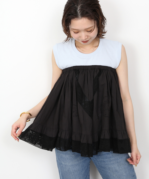 crinkle crinkle crinkle SLOB別注 crinkle crinkle crinkle】別注side frill no sleeve blouse