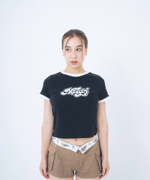 Nope Girl（ノープガール）の「Nope girl Sporty ringer t-shirt（Tシャツ/カットソー・レディース・ブラック/ホワイト・フリー）」の12枚目の写真