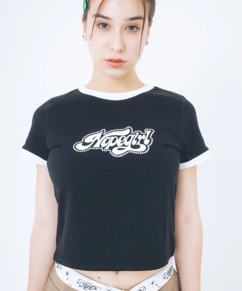 Nope Girl（ノープガール）の「Nope girl Sporty ringer t-shirt（Tシャツ/カットソー・レディース・ブラック/ホワイト・フリー）」の13枚目の写真