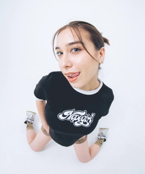 Nope Girl（ノープガール）の「Nope girl Sporty ringer t-shirt（Tシャツ/カットソー・レディース・ブラック/ホワイト・フリー）」の15枚目の写真