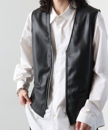 Synthetic leather colorless vest / 合皮ノーカラーベスト UNISEX
