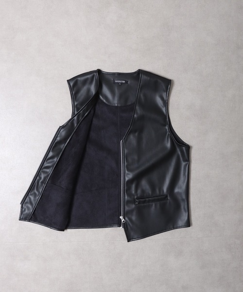 SUGGESTION(サジェッション)の「Synthetic leather colorless vest / 合皮ノーカラーベスト UNISEX(ベスト・メンズ・ブラック・L/M)」の10枚目の写真