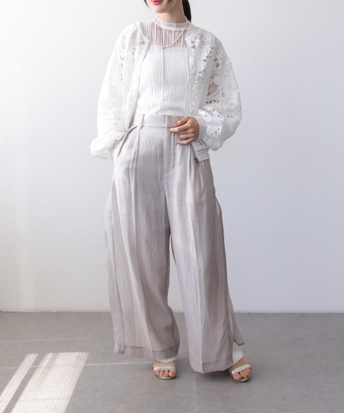 Three Four Time（ｽﾘｰﾌｫｰﾀｲﾑ）の「リブストライプレースブルゾン（ブルゾン・レディース・ブラック/アイボリー・FREE）」の7枚目の写真