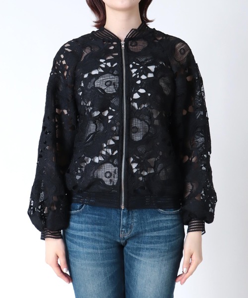 Three Four Time（ｽﾘｰﾌｫｰﾀｲﾑ）の「リブストライプレースブルゾン（ブルゾン・レディース・ブラック/アイボリー・FREE）」の20枚目の写真