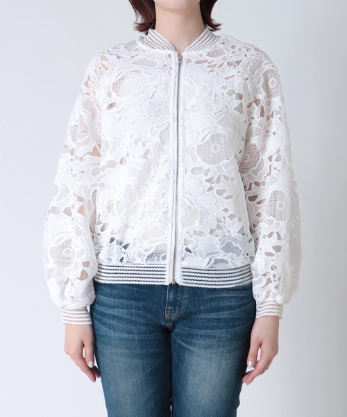 Three Four Time（ｽﾘｰﾌｫｰﾀｲﾑ）の「リブストライプレースブルゾン（ブルゾン・レディース・ブラック/アイボリー・FREE）」の12枚目の写真