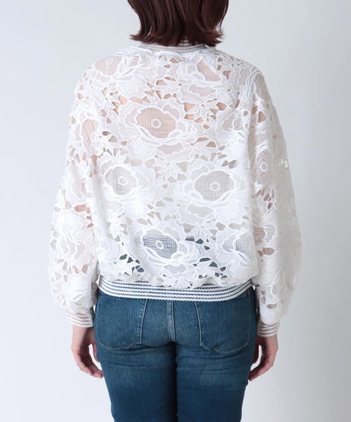 Three Four Time（ｽﾘｰﾌｫｰﾀｲﾑ）の「リブストライプレースブルゾン（ブルゾン・レディース・ブラック/アイボリー・FREE）」の14枚目の写真