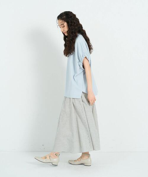conges payes ADIEU TRISTESSE(コンジェ ペイエ アデュートリステス)の「ボリュームスリーブカノコブラウス(Tシャツ/カットソー・レディース・ストライプ/ライトグレー/グリーン・FREE)」の5枚目の写真