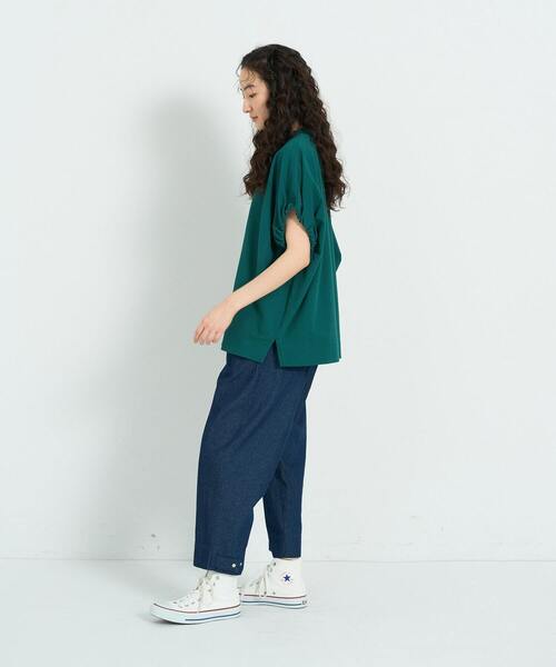 conges payes ADIEU TRISTESSE(コンジェ ペイエ アデュートリステス)の「ボリュームスリーブカノコブラウス(Tシャツ/カットソー・レディース・ストライプ/ライトグレー/グリーン・FREE)」の11枚目の写真