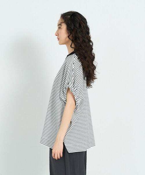 conges payes ADIEU TRISTESSE(コンジェ ペイエ アデュートリステス)の「ボリュームスリーブカノコブラウス(Tシャツ/カットソー・レディース・ストライプ/ライトグレー/グリーン・FREE)」の20枚目の写真