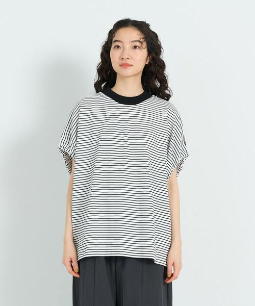 conges payes ADIEU TRISTESSE(コンジェ ペイエ アデュートリステス)の「ボリュームスリーブカノコブラウス(Tシャツ/カットソー・レディース・ストライプ/ライトグレー/グリーン・FREE)」の3枚目の写真