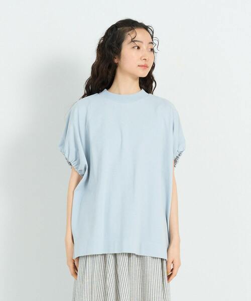 conges payes ADIEU TRISTESSE(コンジェ ペイエ アデュートリステス)の「ボリュームスリーブカノコブラウス(Tシャツ/カットソー・レディース・ストライプ/ライトグレー/グリーン・FREE)」の2枚目の写真