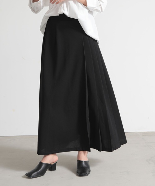and it_（アンドイット）の「ジョーゼットサイドプリーツロングスカート（スカート・レディース・ブラック/オフホワイト/ピンク・M）」の2枚目の写真
