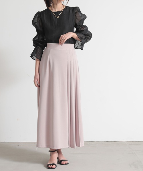 and it_（アンドイット）の「ジョーゼットサイドプリーツロングスカート（スカート・レディース・ブラック/オフホワイト/ピンク・M）」の10枚目の写真