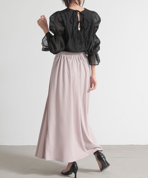 and it_（アンドイット）の「ジョーゼットサイドプリーツロングスカート（スカート・レディース・ブラック/オフホワイト/ピンク・M）」の12枚目の写真