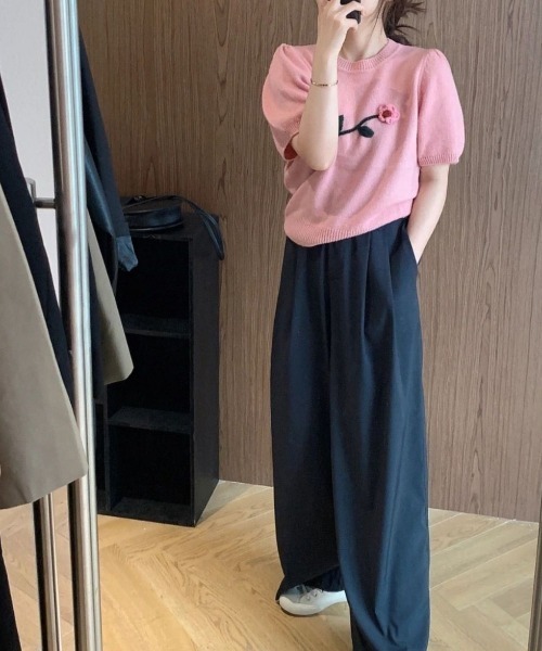 Achic(アシック)の「花モチーフプルオーバーニット(ニット/セーター・レディース・ピンク/アイボリー・M)」の15枚目の写真