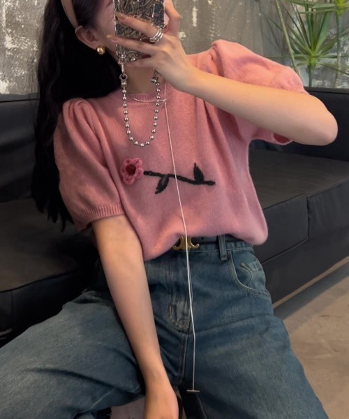 Achic(アシック)の「花モチーフプルオーバーニット(ニット/セーター・レディース・ピンク/アイボリー・M)」の19枚目の写真