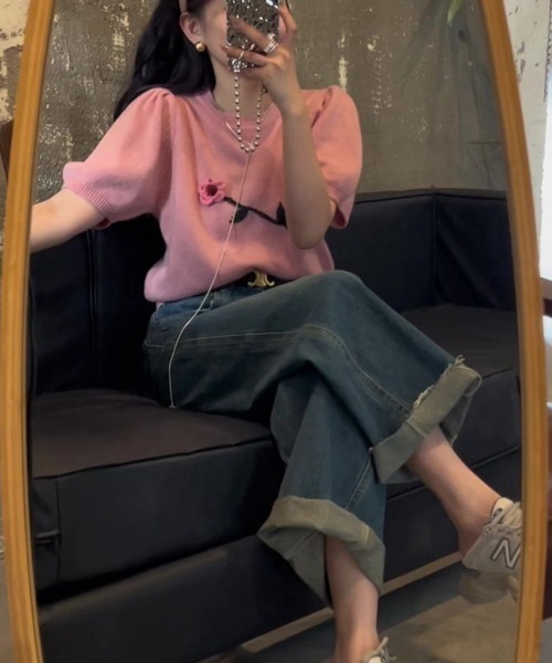 Achic(アシック)の「花モチーフプルオーバーニット(ニット/セーター・レディース・ピンク/アイボリー・M)」の20枚目の写真