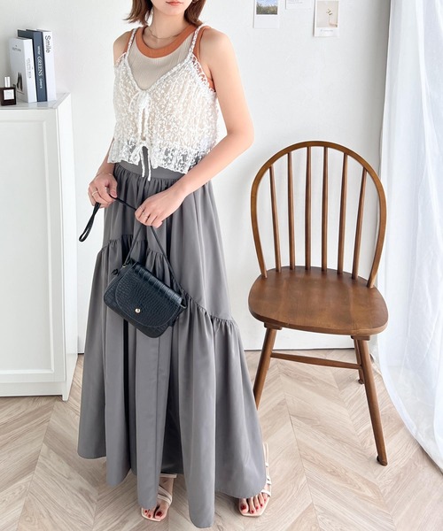 classicalelf（クラシカルエルフ）の「コーディネートに鮮度を加える。フラワー刺繍チュールリボンキャミビスチェ（キャミソール・レディース・ホワイト/ブラック・X-LARGE/MEDIUM/LARGE）」の13枚目の写真