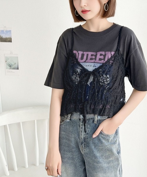 classicalelf（クラシカルエルフ）の「コーディネートに鮮度を加える。フラワー刺繍チュールリボンキャミビスチェ（キャミソール・レディース・ホワイト/ブラック・X-LARGE/MEDIUM/LARGE）」の15枚目の写真