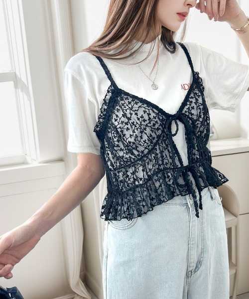 classicalelf（クラシカルエルフ）の「コーディネートに鮮度を加える。フラワー刺繍チュールリボンキャミビスチェ（キャミソール・レディース・ホワイト/ブラック・X-LARGE/MEDIUM/LARGE）」の22枚目の写真