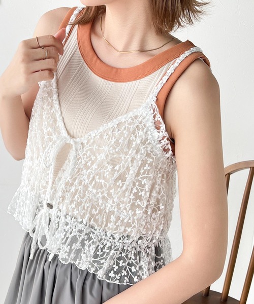 classicalelf（クラシカルエルフ）の「コーディネートに鮮度を加える。フラワー刺繍チュールリボンキャミビスチェ（キャミソール・レディース・ホワイト/ブラック・X-LARGE/MEDIUM/LARGE）」の20枚目の写真