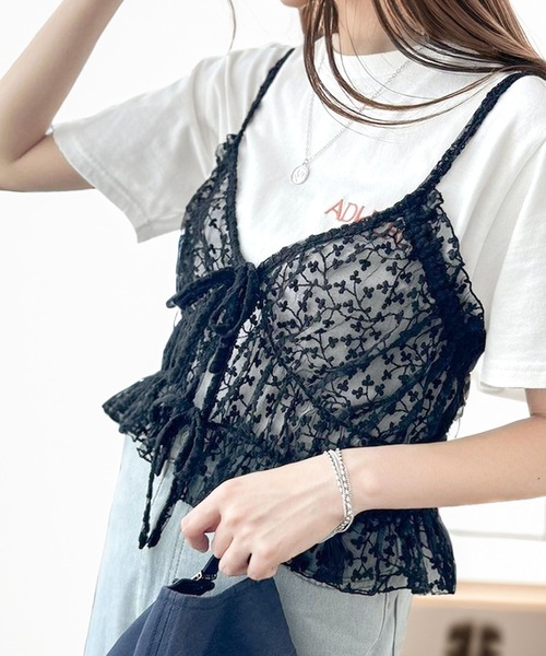 classicalelf（クラシカルエルフ）の「コーディネートに鮮度を加える。フラワー刺繍チュールリボンキャミビスチェ（キャミソール・レディース・ホワイト/ブラック・X-LARGE/MEDIUM/LARGE）」の11枚目の写真