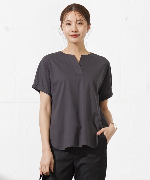 J.PRESS（ジェイプレス）の「【接触冷感】プレーティングジャージー フレンチスリーブ カットソー（Tシャツ/カットソー・レディース・ライトグレー系/グレー系/ネイビー系/ワイン系/ターコイズブルー系・T13）」の2枚目の写真