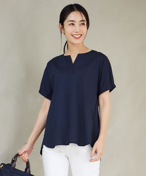 J.PRESS（ジェイプレス）の「【接触冷感】プレーティングジャージー フレンチスリーブ カットソー（Tシャツ/カットソー・レディース・ライトグレー系/グレー系/ネイビー系/ワイン系/ターコイズブルー系・T13）」の3枚目の写真