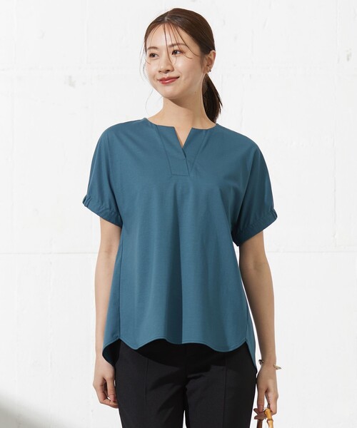 J.PRESS（ジェイプレス）の「【接触冷感】プレーティングジャージー フレンチスリーブ カットソー（Tシャツ/カットソー・レディース・ライトグレー系/グレー系/ネイビー系/ワイン系/ターコイズブルー系・T13）」の4枚目の写真
